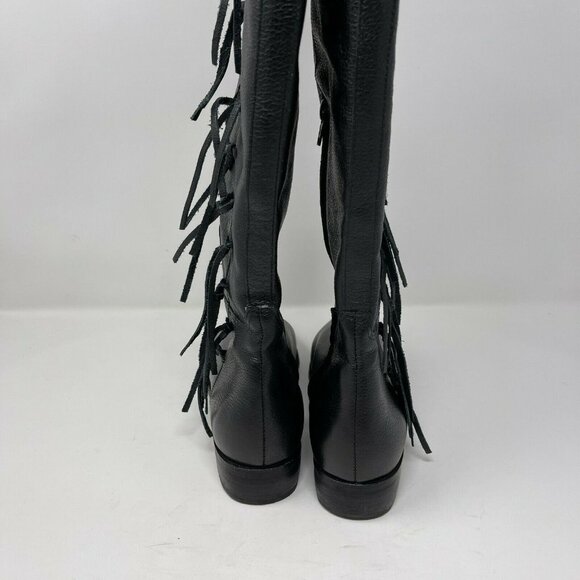 Matisse Size 7 Ramsey Riding Boots Black Leather Knee High Flat Fringe Cowboy - Picture 8 of 10